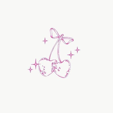 Line Art Flowers Tattoo, Cupid Aesthetic Drawing, Pink Cherry Tattoo, Cherry Ribbon Tattoo, Coquette Tattoo Ideas, Valentine Tattoo Ideas, Coquette Doodles, Girly Tattoo Ideas, Dibujos Coquette