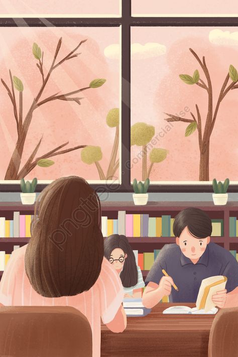 Reading Character, Library Reading, School Illustration, Illustration Background, Drawn Illustration, School Library, Art Studies, New Wallpaper, Image Illustration