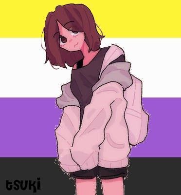 Non Binary Character Design, Nonbinary Art, Nonbinary Aesthetic, Non Binary Aesthetic, Pride Art, Girl With Brown Hair, Brown Hair Brown Eyes, Swag Art, Queer Art