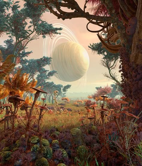 "Superhabitable Planet" by MathewBorrett.com Alien Planets, Alien Landscape, Sci Fi Landscape, Planet Art, 70s Sci Fi Art, Sci Fi Environment, No Man's Sky, Scifi Art, Space Fantasy