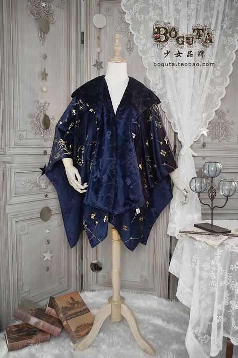 Celestial Clothes Men, Celestial Fashion Men, Celestial Aesthetic Clothes Men, Spacecore Fashion, Star Cloak, Astrology Clothes, Wizard Aesthetic, Wizard Cloak, Velvet Cloak