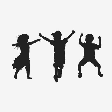 Black And White Character, Children Silhouettes, Character Elements, Children Clipart, White Character, Kids Silhouette, Party Characters, Black Png, Kids Vector