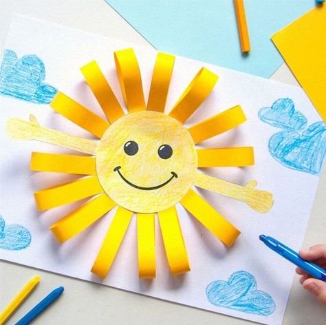 ♥ Crafts For Kids Construction Paper, Cut And Paste Crafts, Printable Crafts For Kids, Sun Craft, Couronne Diy, Tata Surya, Kids Construction, Sun Crafts, Construction Paper Crafts