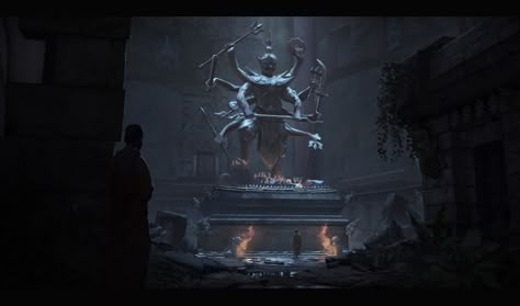 Ancient Environment, Ancient Temple, Dark Temple, Fantasy Statue Concept Art, Temple Environment Concept Art, Ancient Temple Concept Art, Hidden Temple Concept Art, Fantasy Temple Interior Concept Art, Dark Temple Fantasy Art