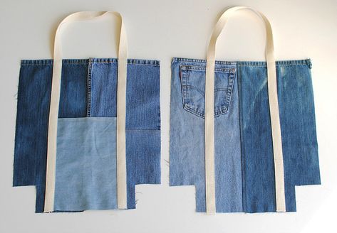 Jeans Stitching, Tas Denim, Jean Diy, Diy Sy, Upcycled Jeans, Sac Diy, Diy Tote, Blue Jeans Crafts, Tote Bags Sewing