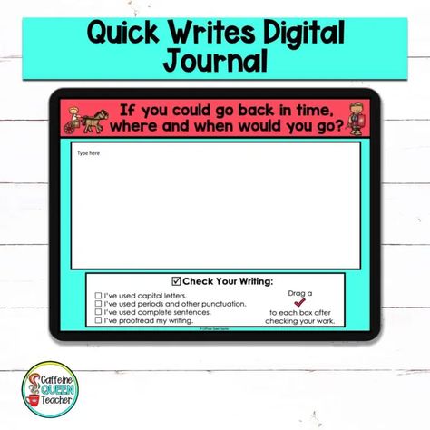 You'll love these digital daily writing prompts. Students will write about a variety of topics in formats. These Quick Writes prompts are fun, thought-provoking, and the length is just right. This Bundle of Quick Writes includes 208 different and unique prompts. I attempted to avoid controversial subjects, and no specific holidays are mentioned. Daily Quick Writes, Write Prompts, Elementary Writing Prompts, Class Routine, Transition Activities, Peer Editing, Writing Time, Quick Writes, Caffeine Queen