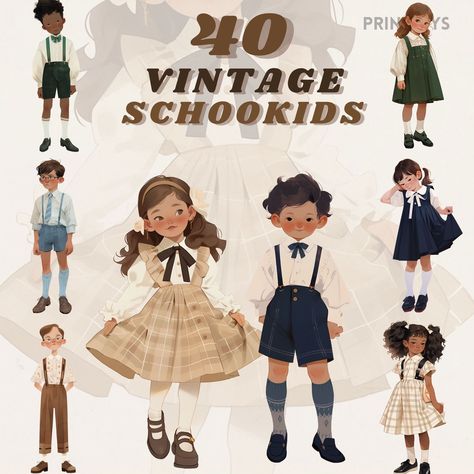 School Uniform Png, Uniform Png, Student Clipart, 1950s Shirts, Cottagecore Vintage, Png Vintage, Vintage School, Party Banners, Moda Vintage