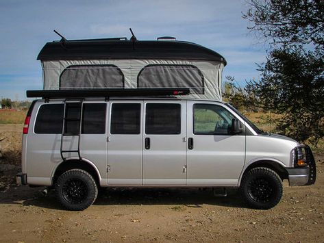 Chevy Express/Savanah | coloradocampervan Van Roof Deck, Chevy Express Van Conversion, Converted Camper, Moto Van, 4x4 Camper Van, Off Road Rv, Custom Camper Vans, Camper Van Conversions, Chevy 4x4