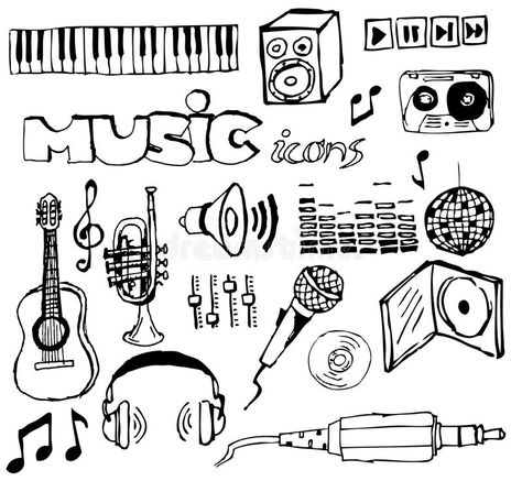 Sports Doodles, Tv Doodle, Music Doodles, Camera Doodle, Doodle Sheet, Banner Doodle, Music Doodle, Doodles Ideas, Space Doodles