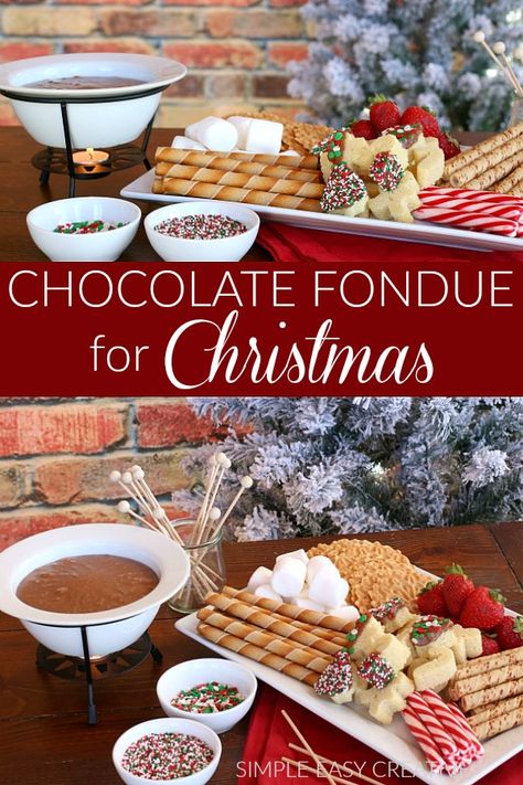 Fondue Christmas Party, Christmas Chocolate Fondue, Christmas Fondue Party Ideas, Thanksgiving Fondue, Meat Fondue Recipes, Chocolate Fondue Ideas, Chocolate Fondue Dippers, Christmas Fondue, Easy Chocolate Fondue