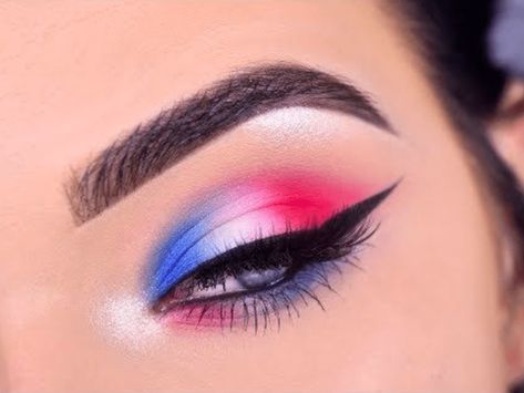 Red White And Blue Makeup, White And Blue Makeup, Patriotic Makeup, White Eye Makeup, 4th Of July Makeup, Blue Smokey Eye, Bold Makeup Looks, Makeup Tutorial Eyeliner, Youtube Design