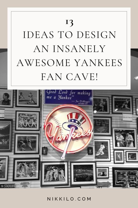 yankees man cave Baseball Man Cave Ideas, Yankee Bedroom, Baseball Theme Room, Baseball Man Cave, Home Plate Baseball, American Flag Decor, Yankees Fan, Cool Clocks, Bar Games