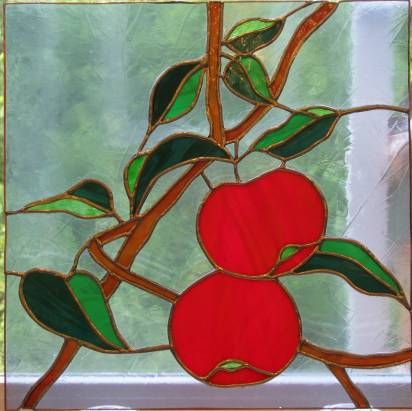 Apple branch Stained Glass Fruit, Stained Glass Olive Branch, Stained Glass Apple, Fall Stained Glass Patterns Trees With Leaves, Apple Background, Stained Glass Transom Tree Of Life, Drawing Scenery, Window Projects, Flower Panels