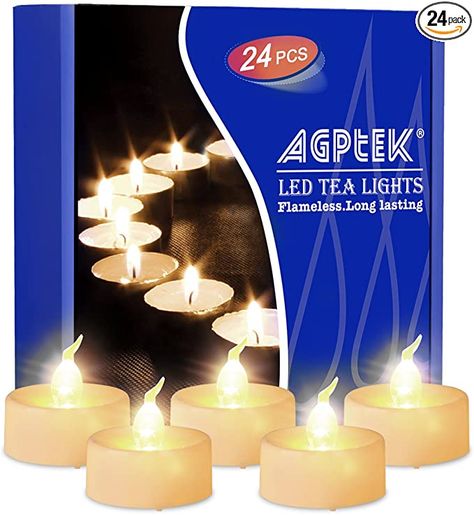 Amazon.com: AGPTEK Timer Flickering Tea Lights 24 Pack Flickering LED Candles with Timer Battery Operated Flameless Tealight Candles for Wedding Holiday Party Home Decoration Warm White: Home & Kitchen Realistic Candles, Battery Tea Lights, Fake Candles, Flameless Tea Lights, Party Home Decoration, Battery Operated Tea Lights, Tealight Candles, Flameless Led Candles, Led Tea Lights