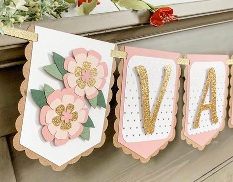 Cricut Banner, Perlengkapan Bayi Diy, Baby Name Banners, Diy Birthday Banner, Paper Flower Garlands, Spring Banner, Easter Banner, Floral Banners