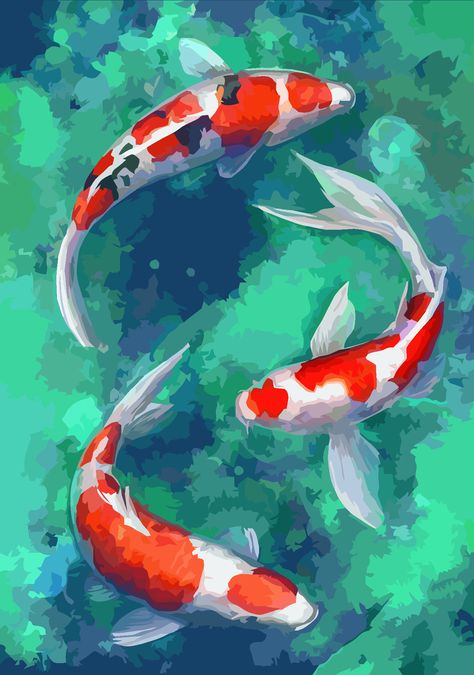 Ikan Koi Art, Yin Yang Fish, Koi Fish Art, Koi Fish Painting, Watercolor Koi Fish, Koi Painting, Koi Fish Drawing, Koi Watercolor, Koi Art