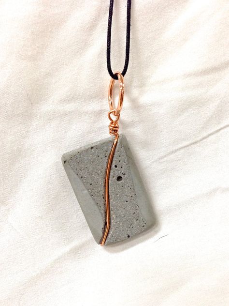 Concrete and Copper Necklace on Etsy, $27.32 CAD Diy Stone Pendant, Copper Wire Pendant Necklace With Natural Stones, Natural Stone Pendant With Waxed Cord, Raw Quartz Stone Pendant Necklace, Cement Jewelry, Quartz Raw Stone Pendant Necklace, Concrete Jewelry, Wood Jewelery, Rock Jewelry