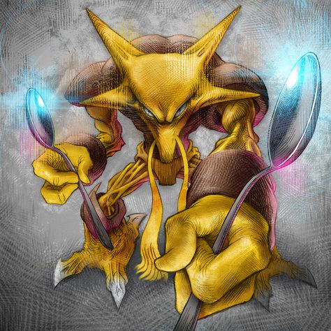 Alakazam Alakazam Pokemon, Pokemon Painting, Pokemon Craft, Cool Pokemon Wallpapers, Pokemon Charizard, Pokemon Tattoo, Pokemon Pins, Pokemon Red, Minimalist Tattoos