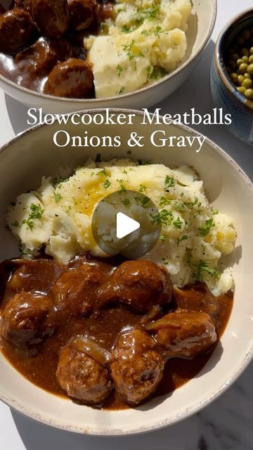 Meatballs And Gravy, Meatball Dinner, Tasty Meatballs, Slow Cooker Meatballs, Me And My Brother, Beef Meatballs, Onion Gravy, How To Cook Beef, Beef Stock