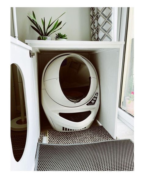 Litter Robot Compatible Covers That Look Just Like Furniture Litter Robot Cover, Litter Robot Furniture, Laundry Room Litter Box Ideas, Litter Robot Cabinet Diy, Litter Robot Enclosure, Cat Litter Robot, Cat Litter Enclosure, Cat Litter Box Ideas Hidden, Litter Box Cabinet