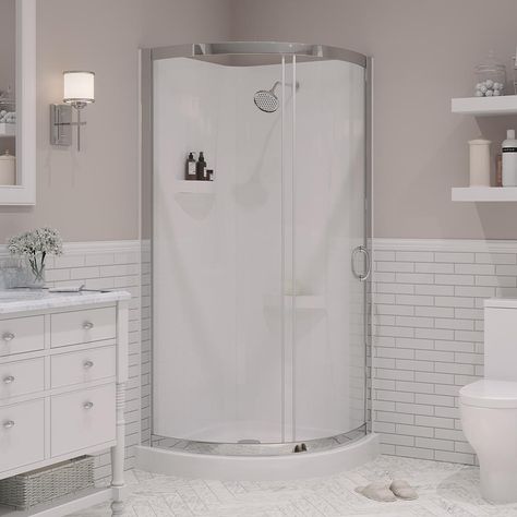 OVE Decors Breeze 34 in. x 34 in. x 76 in. Shower Kit with Reversible Sliding Door and Shower Base-Breeze 34'' shower kit with walls - The Home Depot Small Laundry Bathroom, Acrylic Shower Walls, Corner Shower Kits, Acrylic Shower Base, Farm Bathroom, Bathroom Build, Corner Shower Enclosures, Shower Stalls, Walk In Shower Designs