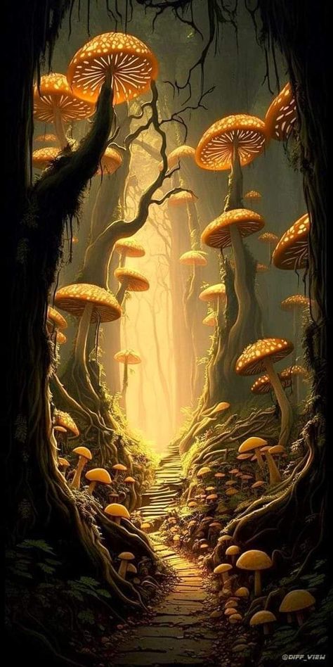 Flower Fantasy Aesthetic, Mystical Nature Art, Mushroom Images Art, Mushroom Art Wallpaper, Mushroom Fantasy Art, Mushroom Landscape, Up Carl Y Ellie, Shroom Art, Mushroom Artwork