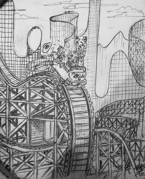 642 things to Draw: Day 29: a roller coaster Roller Coaster Sketch, Rollercoaster Drawing, Roller Coaster Project, Board Drawing Ideas, 642 Things To Draw, Roller Coaster Theme, Roller Coaster Drawing, Board Drawing, Adult Colouring Pages