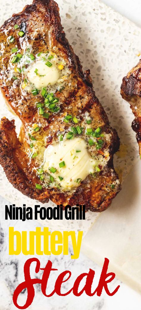 Steak is the ultimate in luxurious fast food, and it doesn't get any better than this Ninja Foodi Grill Steak. Charred Steak, Garlic Chive Butter, Indoor Grill Recipes, Chive Butter, Ninja Foodi Grill, Ny Steak, Ninja Grill, Strip Steak Recipe, Grill Steak