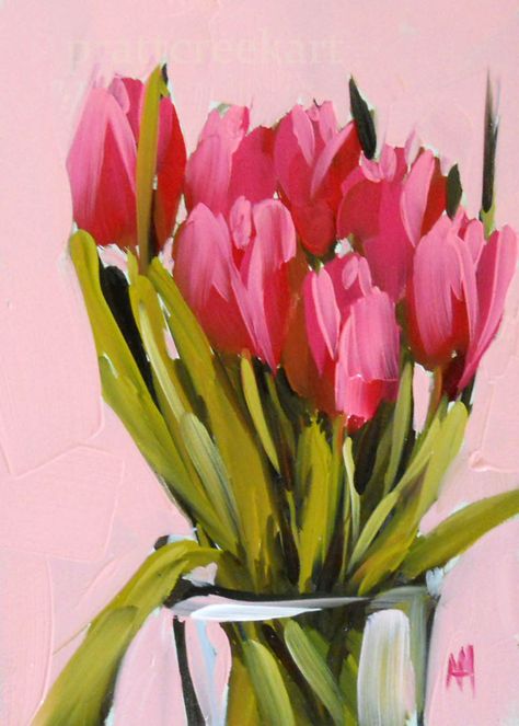 pink tulips bouquet | angela moulton's painting a day Pink Tulips Bouquet, Angela Moulton, Inspirational Paintings, Tulips Bouquet, Canvas Inspiration, Flowers In A Vase, Artwork Ideas, Tulip Bouquet, Glas Art