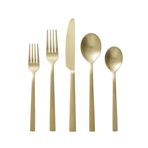 Better Homes & Gardens River 20-Piece Gold Stainless Steel Flatware Set (Service for 4) | Walmart (US) Black Dinnerware, Beach Place, Modern Mobile, Gold Flatware, Stainless Steel Dishwasher, Gold Kitchen, Stainless Steel Flatware, Formal Dinner, Homes And Gardens