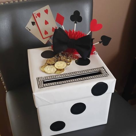 Casino Themed 50th Birthday Party, Vegas Graduation Party, Casino Theme Decorations, Casino Theme Graduation Party, 21 Casino Theme Party, Casino Theme Party Favors, 18th Birthday Casino Party, Box For Cards At Party, Gatsby Casino Party