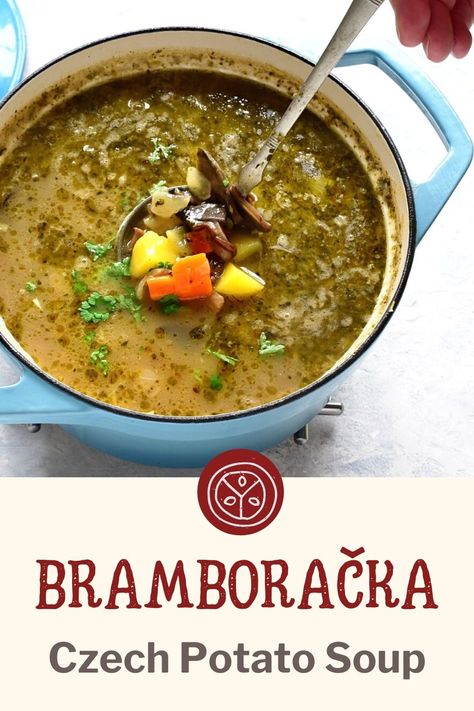 Czech Bramboračka recipe, popular potato soup right from the Czech Republic. Potato Mushroom Soup, Slovakian Food, Soup With Mushrooms, Potato Mushroom, Slovak Recipes, European Dishes, Eastern European Recipes, Cook Smarts, Czech Recipes