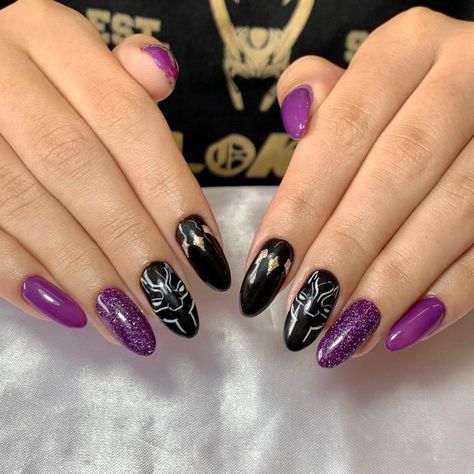 black panther nail art wakanda forever nail art marvel nail art Black Panther Nails, Marvel Nail Art, Panther Nails, Panthers Nails, Marvel Nails, Wakanda Forever, Nails Black, Nails Ideas, Nails Art