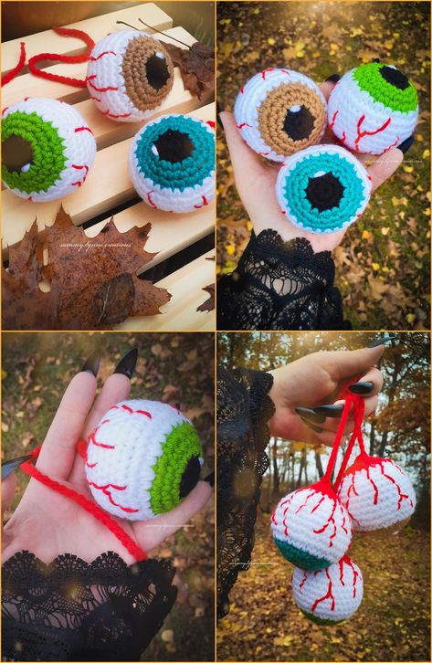 Yarn Cat Toys Diy, Crochet Cat Toys Free Pattern Easy, Crochet Cat Toys Free Pattern, Canada Crochet, Eyeball Crochet, Crochet Eyeball Pillow, Crochet Halloween Eyeball, Crochet Eyeball Keychain, Crochet Creepy Amigurumi