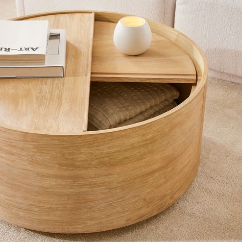 Volume Round Storage Drum Coffee Table (36") | West Elm Drum Coffee Table, Round Storage, Modern Furniture Living Room, Living Room Inspo, Coffee Table With Storage, Modern Coffee Tables, Round Coffee Table, Apartment Living, Modern Living Room