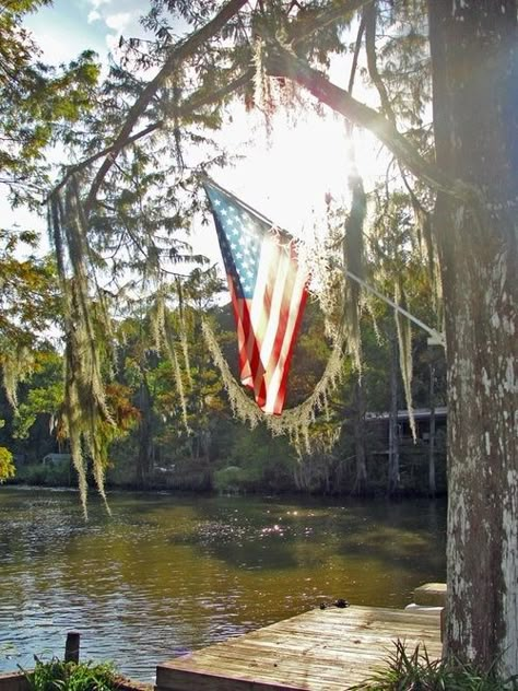 American flag in the sun water outdoors trees usa flag america Swamp People, Halloween Nails Diy, Flag Hanging, Lazy Afternoon, Independance Day, Southern Life, God Bless The Usa, Proud To Be An American, American Flags