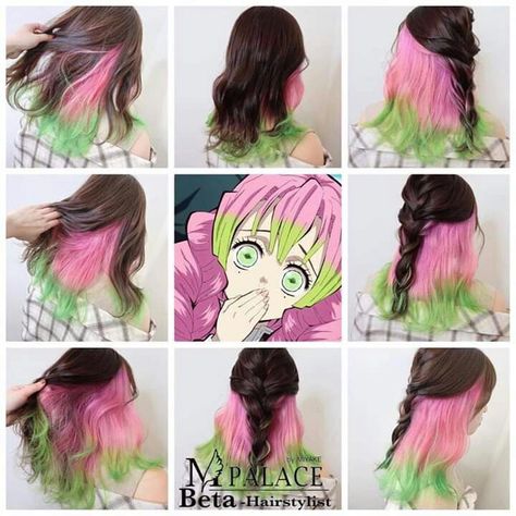 Mitsuri Hair, Anime Hair Color, Peekaboo Hair, Cute Hair Colors, Hair Inspiration Long, Dyed Hair Inspiration, Cute Box Braids Hairstyles, Fantasy Hair, Pretty Hair Color