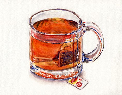 Tea Drawing, Coffee Pic, Food Sketches, World Watercolor, Mug Watercolor, Lipton Tea, Tea Illustration, Love Watercolor, Bakery Design Interior