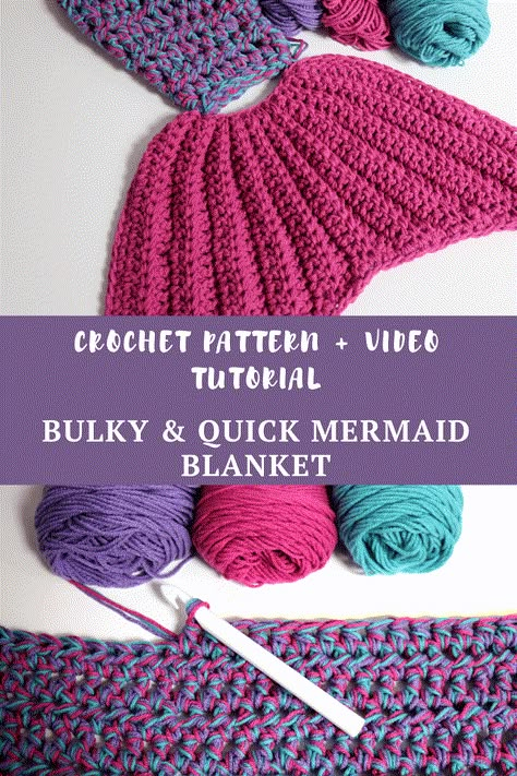 Bulky & Quick Mermaid Blanket Crochet Mermaid Blanket Pattern, Blanket Ideas Crochet, Mermaid Blanket Pattern, Easy Baby Blanket Crochet, Mermaid Tail Blanket Pattern, Beginner Blanket, Crochet Blanket Ideas, Crochet Mermaid Blanket, Mermaid Tail Blanket Crochet