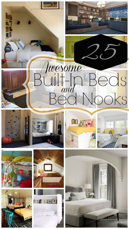 Looking for some new ideas for bedrooms? Add a built-in bed or create a cozy bed nook in your attic. Check out these inspiring bedrooms for more ideas! Kids Bed Shelves, Twin Bed Built In, Bed In Nook Small Bedrooms, Small Nook Ideas Bedroom Closet, Built In Twin Bed Nook, Built In Daybeds, Bed In Alcove Ideas, Built In Bed And Desk, Loft Bed Nook