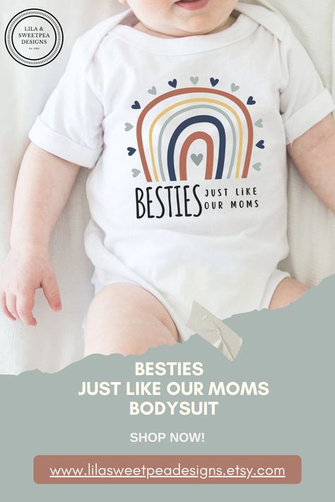 Besties - Just like our Moms! This adorable baby bodysuit/onsie is the ideal outfit for the Besties and their Moms! ♥ This cute baby bodysuit, perfect as a baby shower gift or Christmas gift for a baby girl/boy and a new Mom, will sure be a hit with family and friends ♥ Purchase for your bestie today! Bestie Matching Onsies, Future Besties Onesie, Mothers Day Onesie, Mother's Day Cute Short Sleeve Onesie, Personalized Onesie Girl, Baby Girl Boy, Friend Bff, Adorable Baby, New Mom