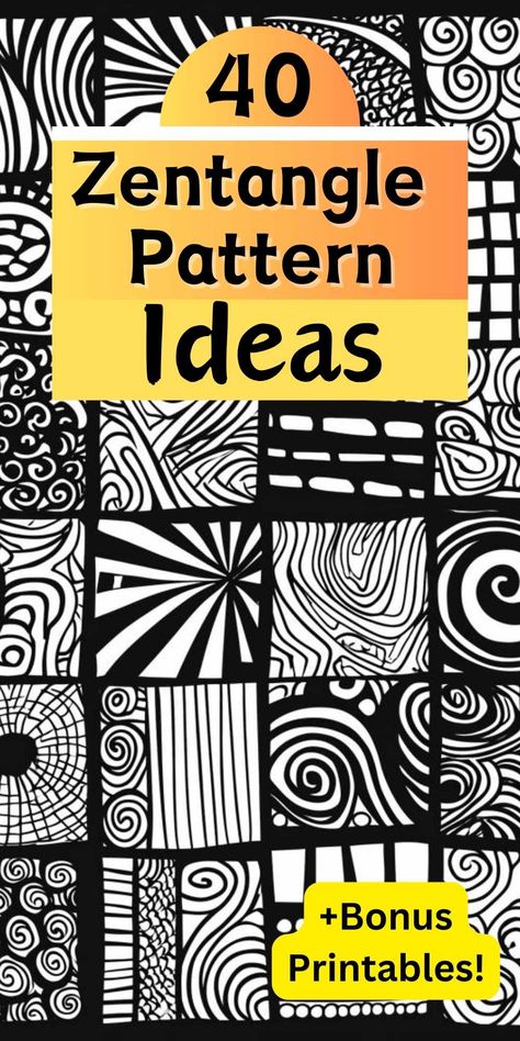 Ignite your creativity with a collection of 40+ Zentangle Patterns! Whether you're new to Zentangle art or an experienced artist, these diverse patterns cater to beginners and advanced practitioners alike. BONUS! Free Zentangle Coloring Pages. #ZentanglePatterns #CreativeInspiration #ArtisticExpression Zentangle Patterns With Names, Small Zentangle Patterns, Zentangle Blank Template Free Printable, Zentangle Tiles Ideas, Basic Zentangle Patterns Step By Step, Printable Zentangle Patterns Free, Zentangle Words, Zen Tangle Patterns Step By Step, Free Zentangle Printables