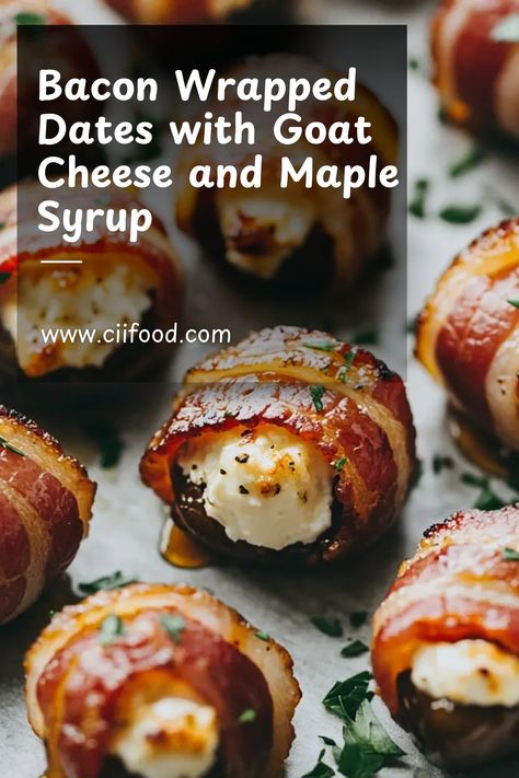 These bacon-wrapped dates stuffed with creamy goat cheese and drizzled with maple syrup make a delicious, savory-sweet appetizer! Perfect for parties or a tasty treat anytime.

Ingredients:

20 Medjool dates, pitted
6 ounces goat cheese, softened
10 slices bacon, cut in half
...

Prep Time: 10 minutes
Cook Time: 20 minutes
Total Time: 30 minutes

Nutritional Information (per serving, 2 dates):
Calories: Approximately 200
Protein: 6g
Sodium: 350mg Dates With Goat Cheese Wrapped In Bacon, Bacon Wrapped Goat Cheese Stuffed Dates, Goat Cheese Stuffed Dates With Bacon, Stuffed Dates Goat Cheese, Bacon Wrapped Dates With Goat Cheese, Dates Calories, Goat Cheese Dates, Stuffed Dates Wrapped In Bacon, Dates With Goat Cheese