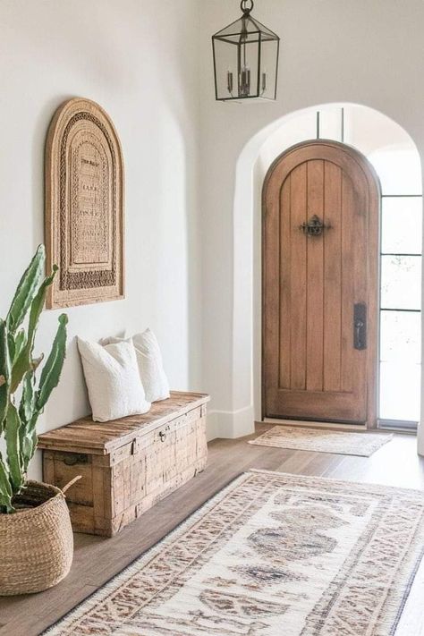 Decorating A Narrow Hallway, Mediterranean Entryway, Interior Styles Guide, Farmhouse Tour, Entryway Decor Ideas, Fall Decorating Ideas, Desert Decor, Modern Entryway, Fall Farmhouse