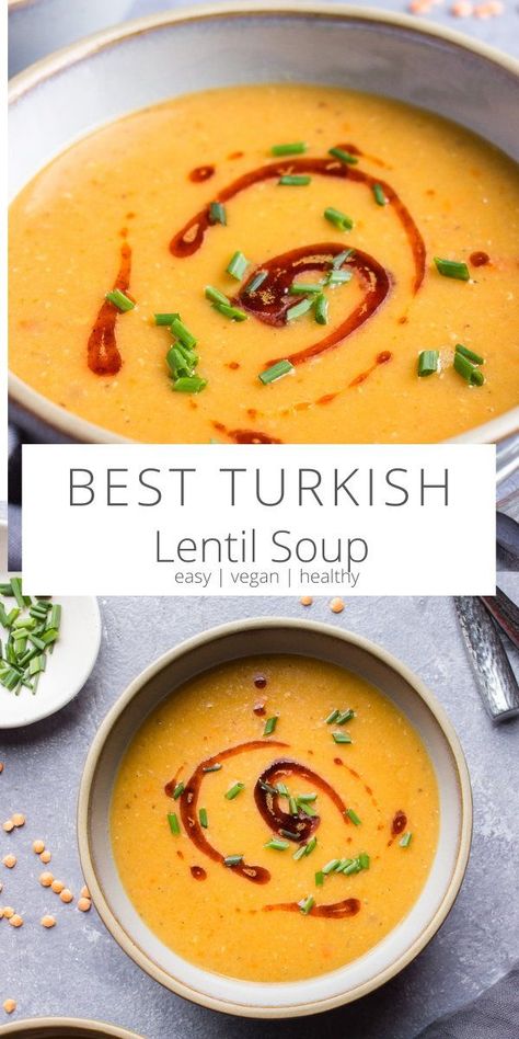 Turkish Lentil Soup, Turkish Lentil Soup Recipe, Turkish Red Lentil Soup, Recipes For Dinner Vegan, Vegetables Appetizers, Red Lentil Soup Recipe, Carrot And Lentil Soup, Cooking Onions, Lentil Soup Recipe