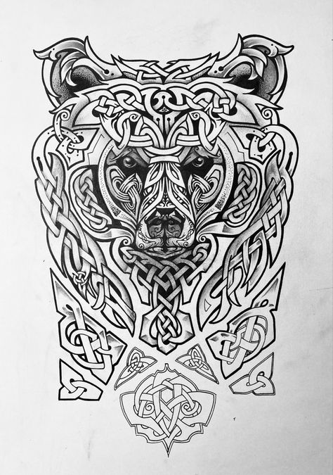 Celtic Bear Tattoo, Viking Bear Tattoo, Celtic Creatures, Norse Tattoos, Celtic Sleeve Tattoos, Viking Tattoos For Men, Celtic Bear, Viking Warrior Tattoos, Celtic Animals