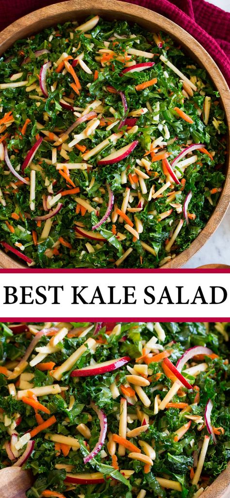 Hot Kale Salad Recipes, Toscano Kale Recipe, Rainbow Kale Recipes, Delicious Kale Salad, Kale Salad With Balsamic Vinaigrette, Raw Vegetable Dishes, Delicious Kale Recipes, Dark Green Salad, Pescatarian Vegetarian Recipes