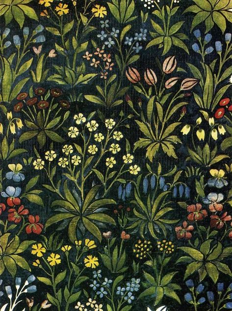 The Mille Fleurs Tapestry (detail) by John Henry Dearle of Morris & Co. (1917) Tapestry Hanging, John Everett Millais, Medieval Tapestry, John Henry, Tapestry Art, Medieval Art, Arts And Crafts Movement, Illuminated Manuscript, Art And Craft