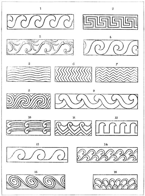 Greek Vase Design, Greek Illustration Design, Ancient Greek Patterns, Greek Astethic, Greek Tile Pattern, Greek Embroidery Patterns, Greek Wave Pattern, Grecian Vase, Greek Tiles