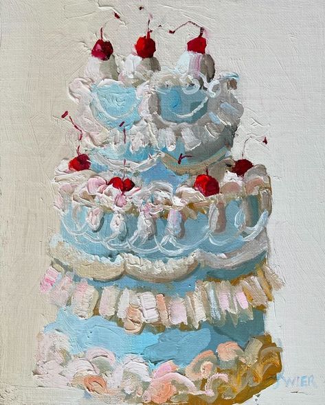 @janwier 🎂 “Dream Cake in Blue” #cakeart #cake #cakepanting #contemporarypainting Cake Art Aesthetic, Abstract Cake Painting, Painting Ideas Vintage Aesthetic, Cake Acrylic Painting, Food Painting Ideas, Wedding Cake Painting, Cake Aesthetic Design, Cake Oil Painting, Sweets Painting